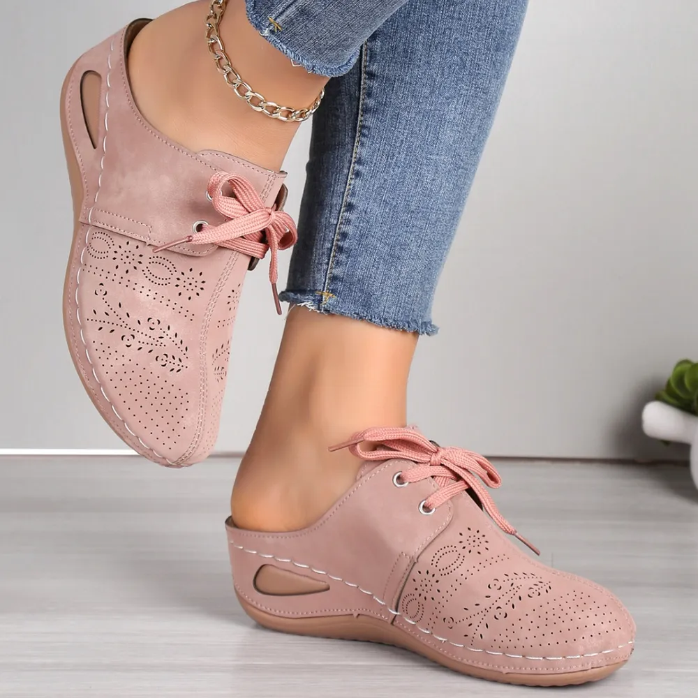 Lace-Up Round Toe Wedge Sandals, image 3