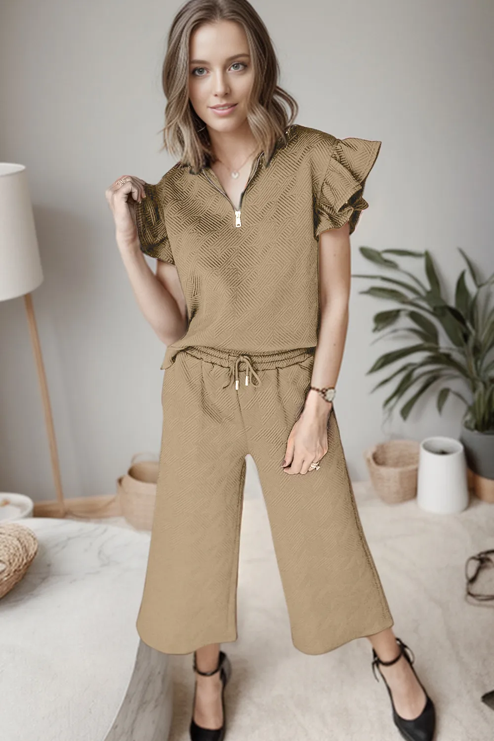 Ruffled Quarter Zip Top and Drawstring Pants Set, image 14