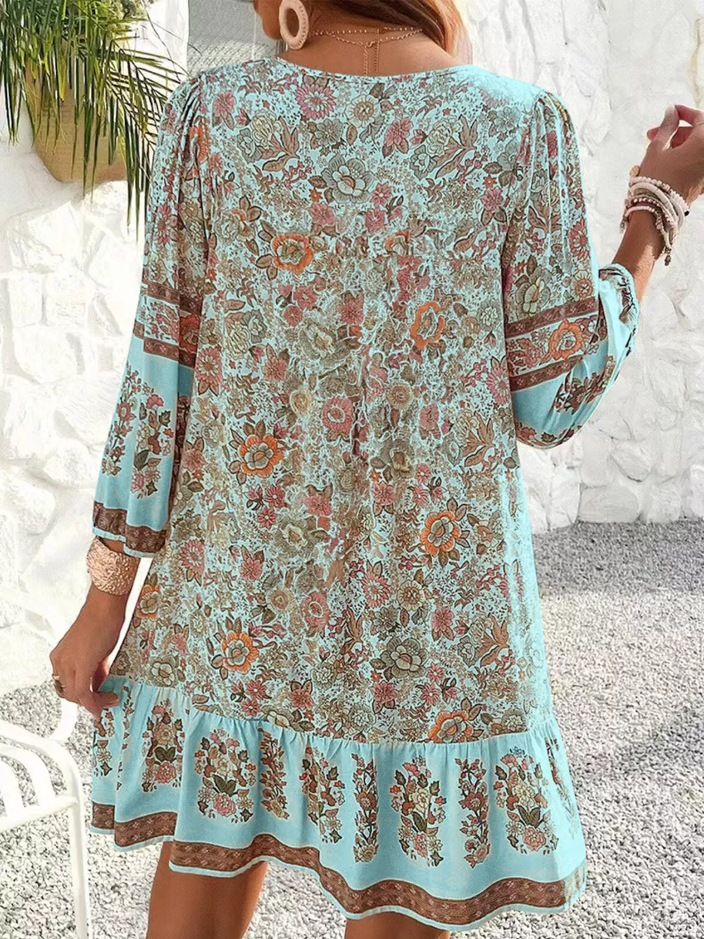 Floral Print Tassel Tie Neck Mini Dress, image 9