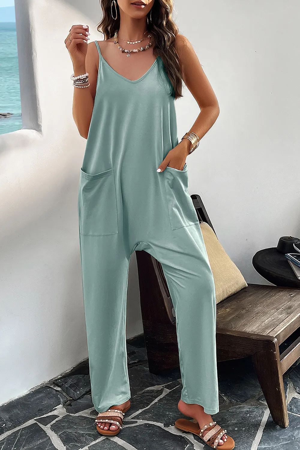 Pocketed Spaghetti Strap Overalls, image 8