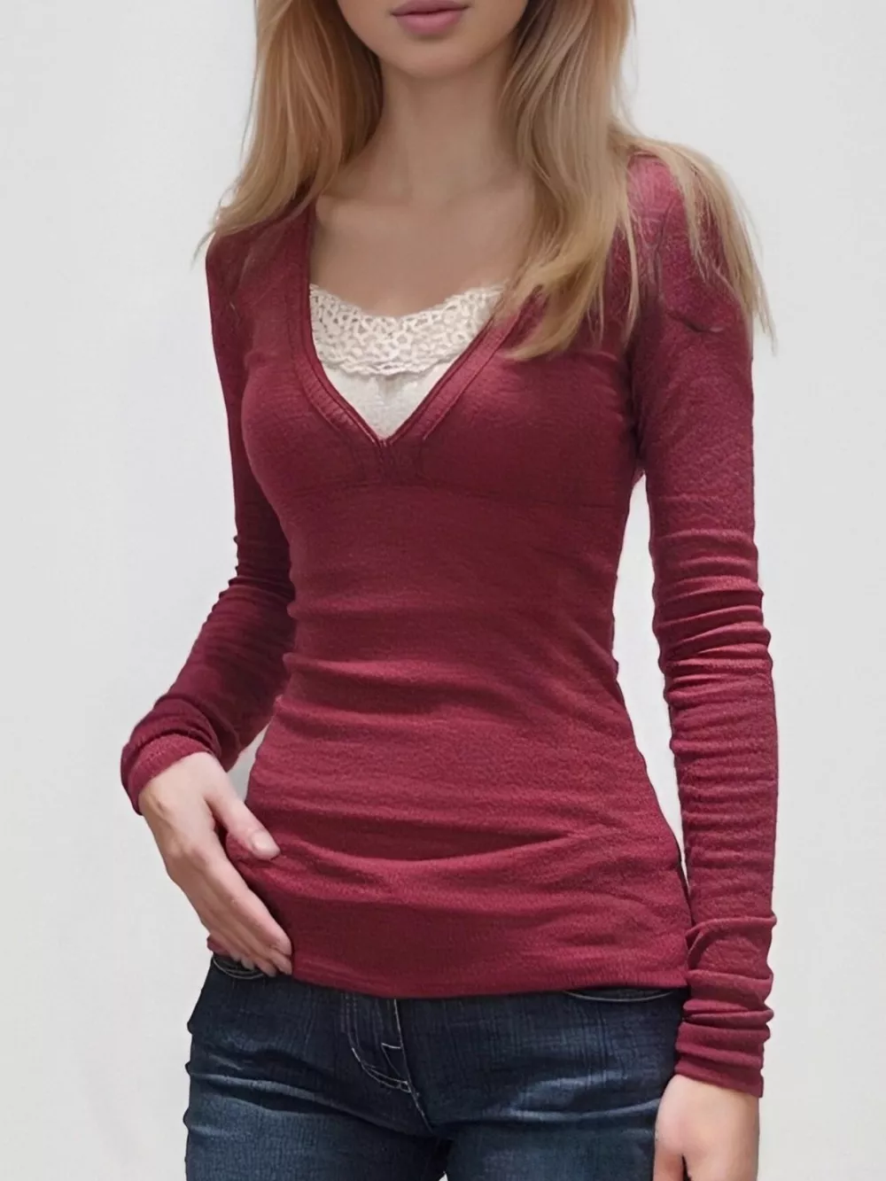 Lace Detail Long Sleeve T-Shirt, image 2