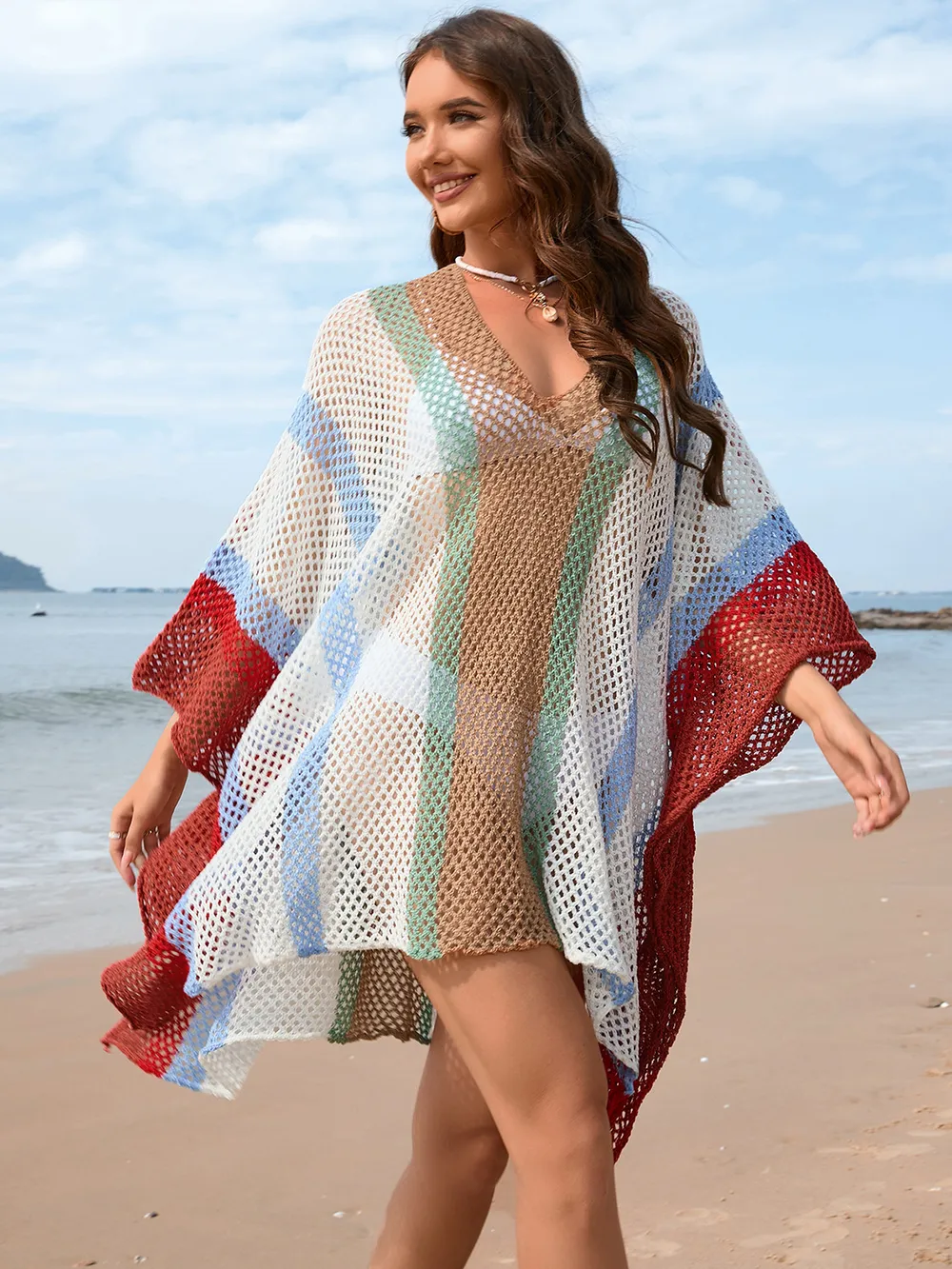 Openwork Color Block Plunge Cover-Up, image 14