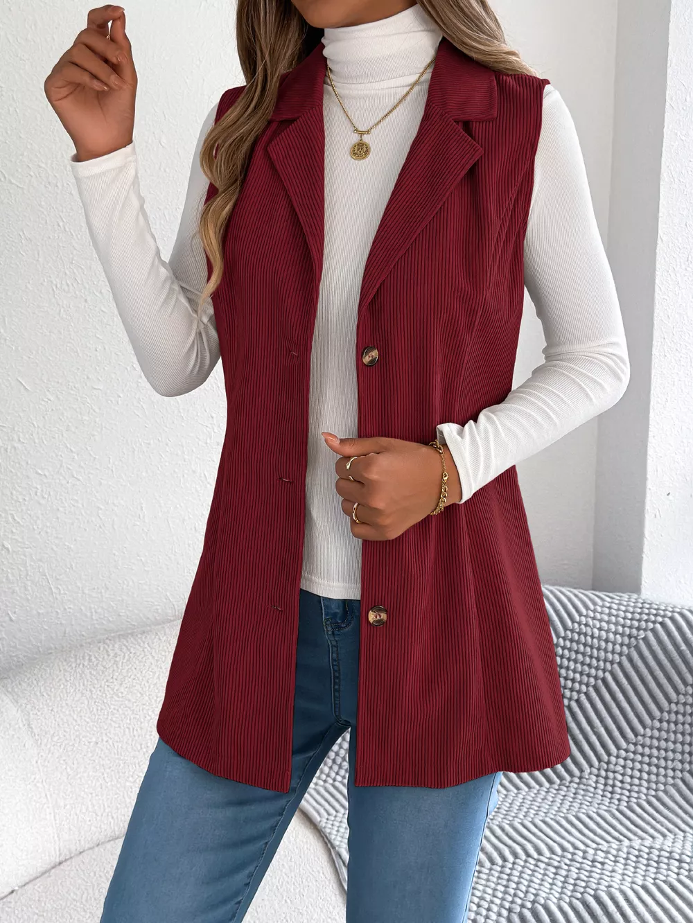 Button-Front Longline Vest Coat, image 11