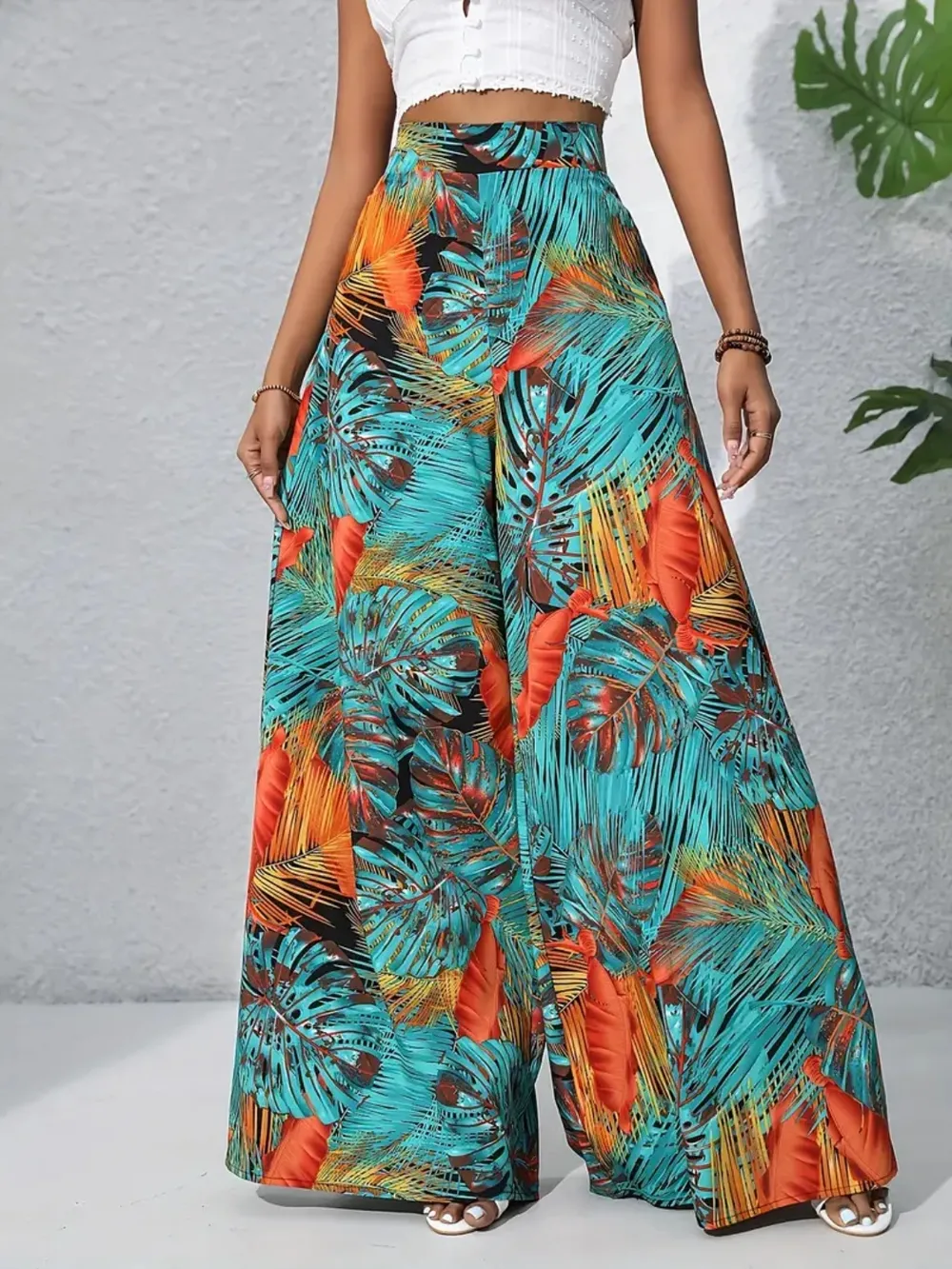 Printed High Waist Wide Leg Pants, image 22