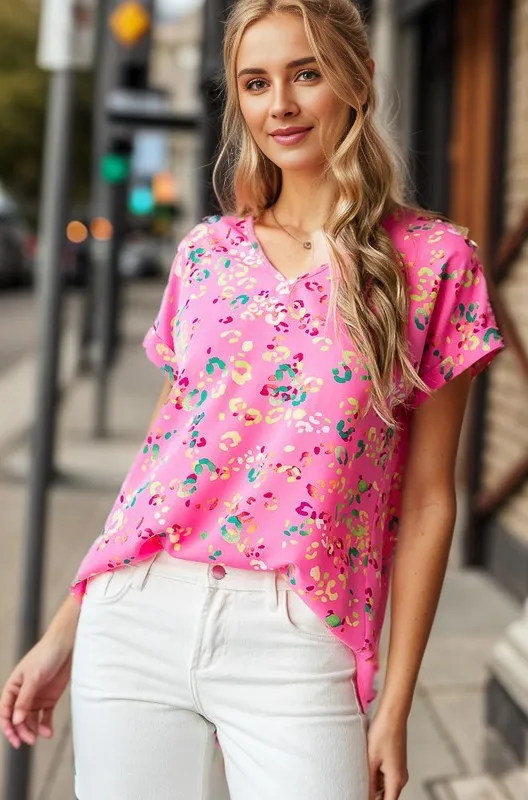 Full Size Animal print V-Neck Short Sleeve T-Shirt Plus Size