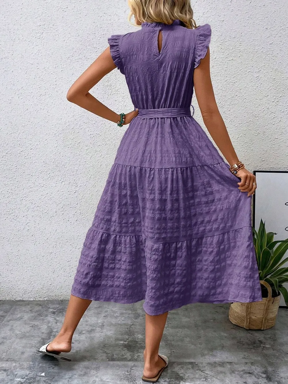 Tied Ruffled Cap Sleeve Midi Dress, image 29
