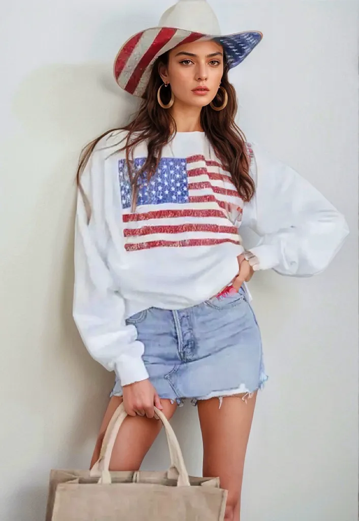 US Flag Round Neck Long Sleeve Sweatshirt, image 10