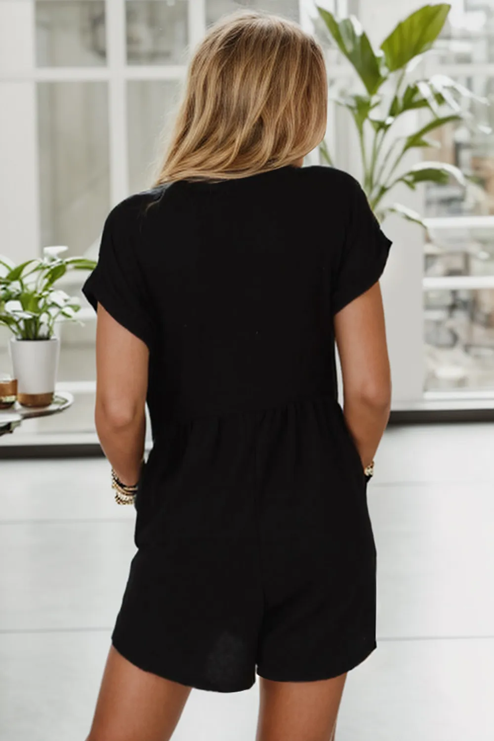 Pocketed V-Neck Short Sleeve Romper, image 3