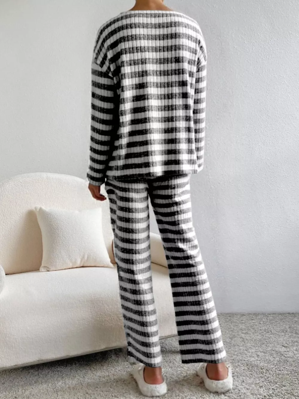 Striped Ribbed Knit Top and Pants Set, image 4