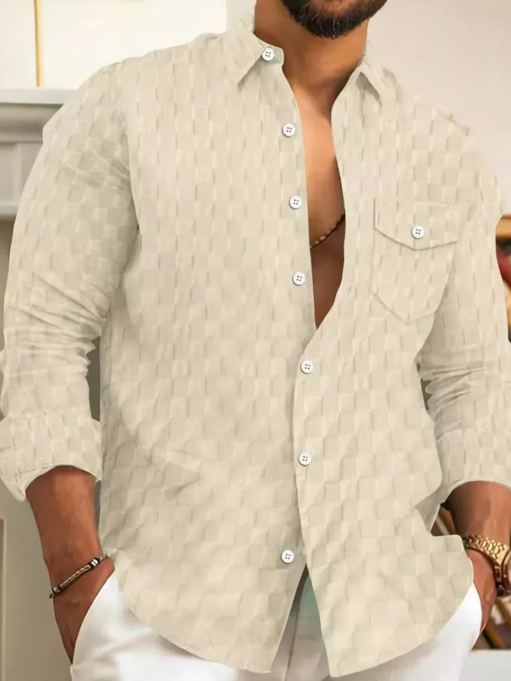 Men's Full Size Button Up Long Sleeve Shirt Plus Size, image 5