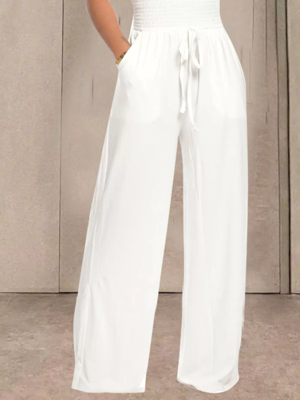 Strapless Smocked Wide-Leg Jumpsuit, image 6