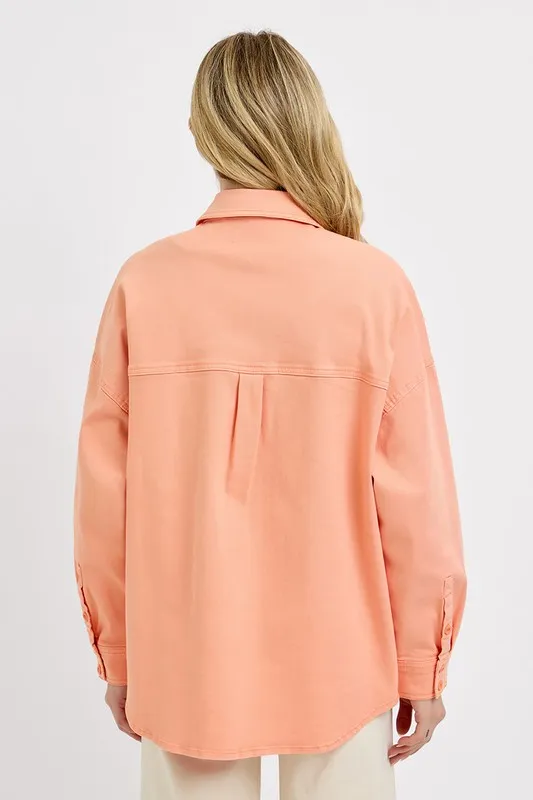 Full Size Button Down Long Sleeve Denim Shacket with Chest Pockets Plus Size, image 5