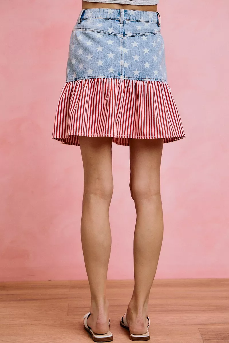 Stars And Stripes Fit And Flare Denim Mini Skirt, image 3