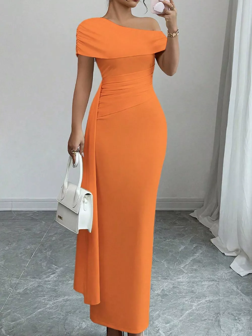 One-Shoulder Ruched Maxi Dress, image 9
