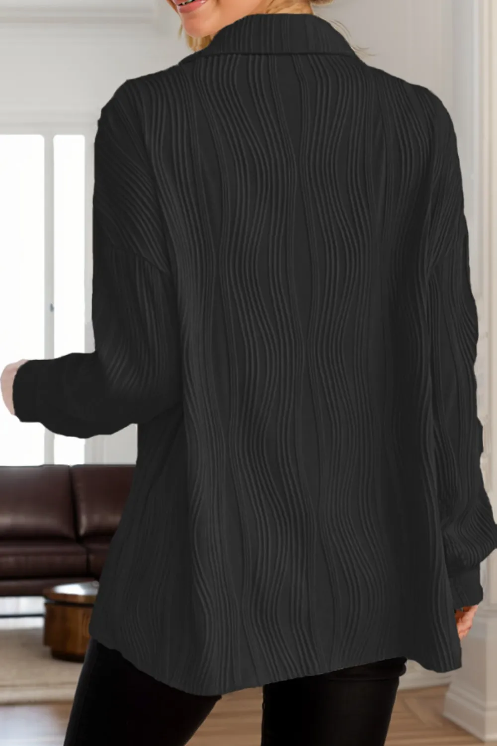 Textured Collared Neck Long Sleeve Shirt, image 2