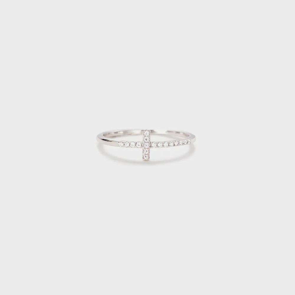 Cross Inlaid Zircon 925 Sterling Silver Ring, image 2
