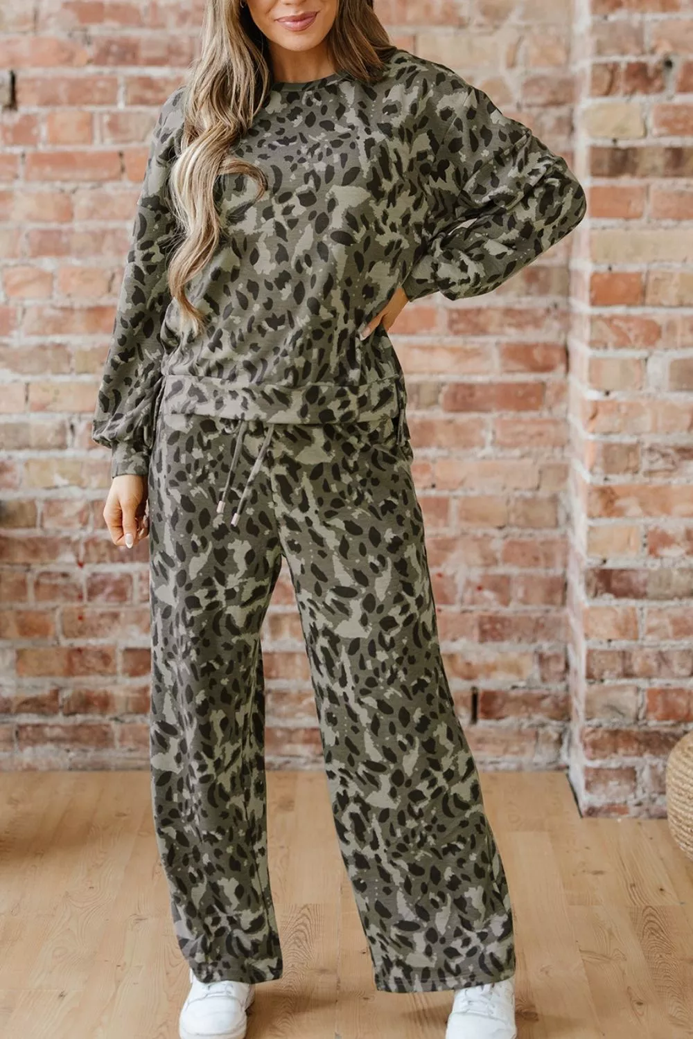 Leopard Print Long Sleeve Top and Pants Set, image 13
