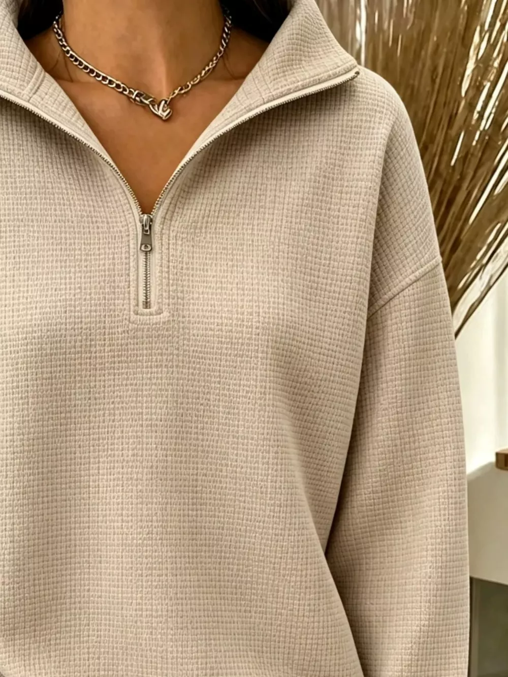 Full Size Waffle Knit Quarter-Zip Sweatshirt Plus Size, image 5