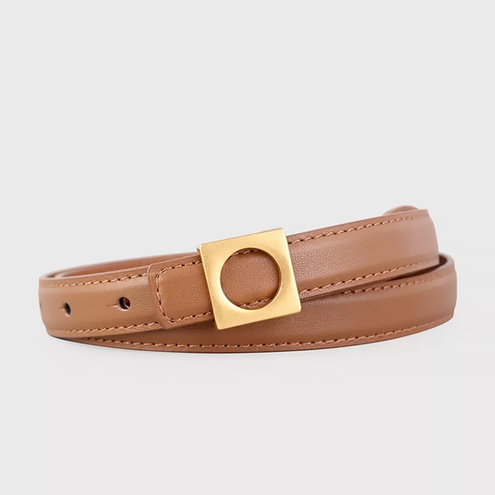 Square Buckle Skinny Leather Belt, image 8