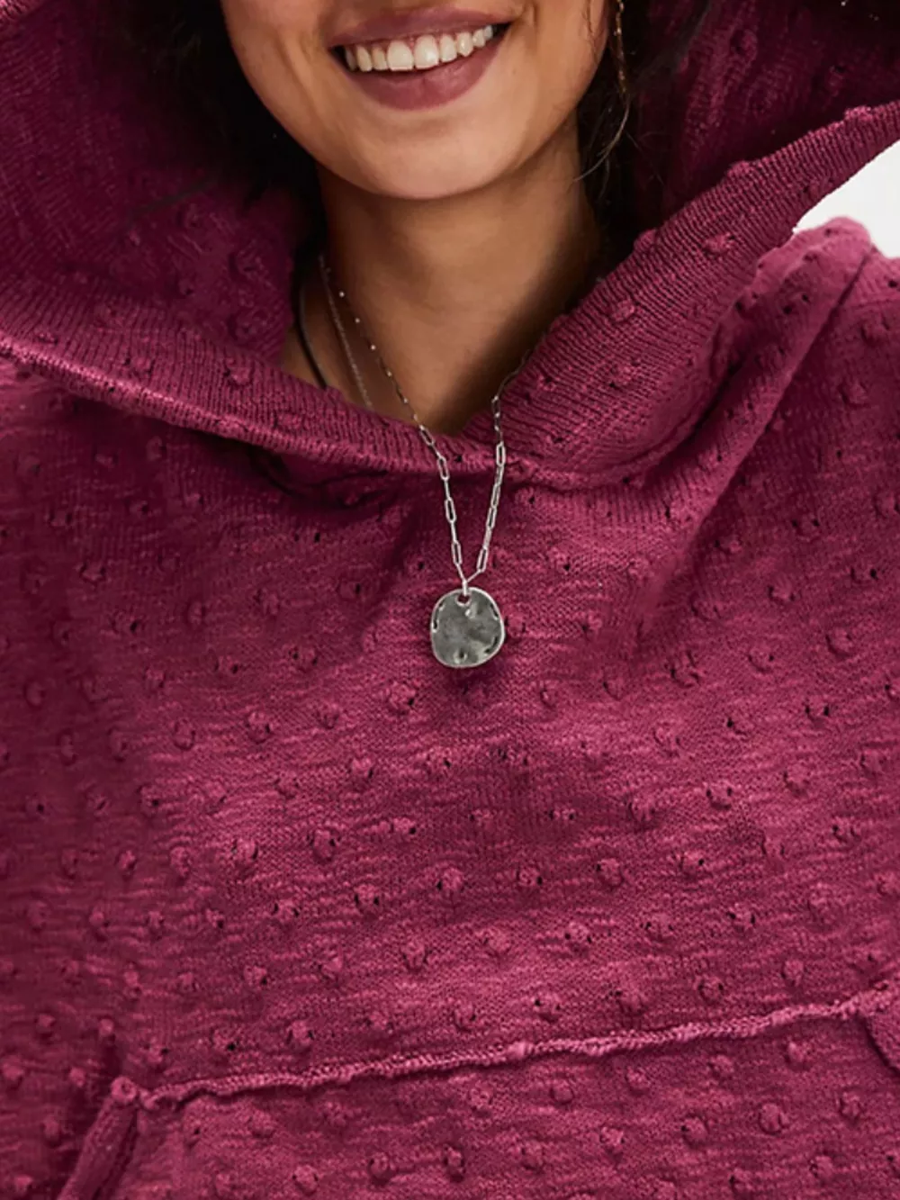 Textured Dot Knit Long Sleeve Hooded Sweater, image 9