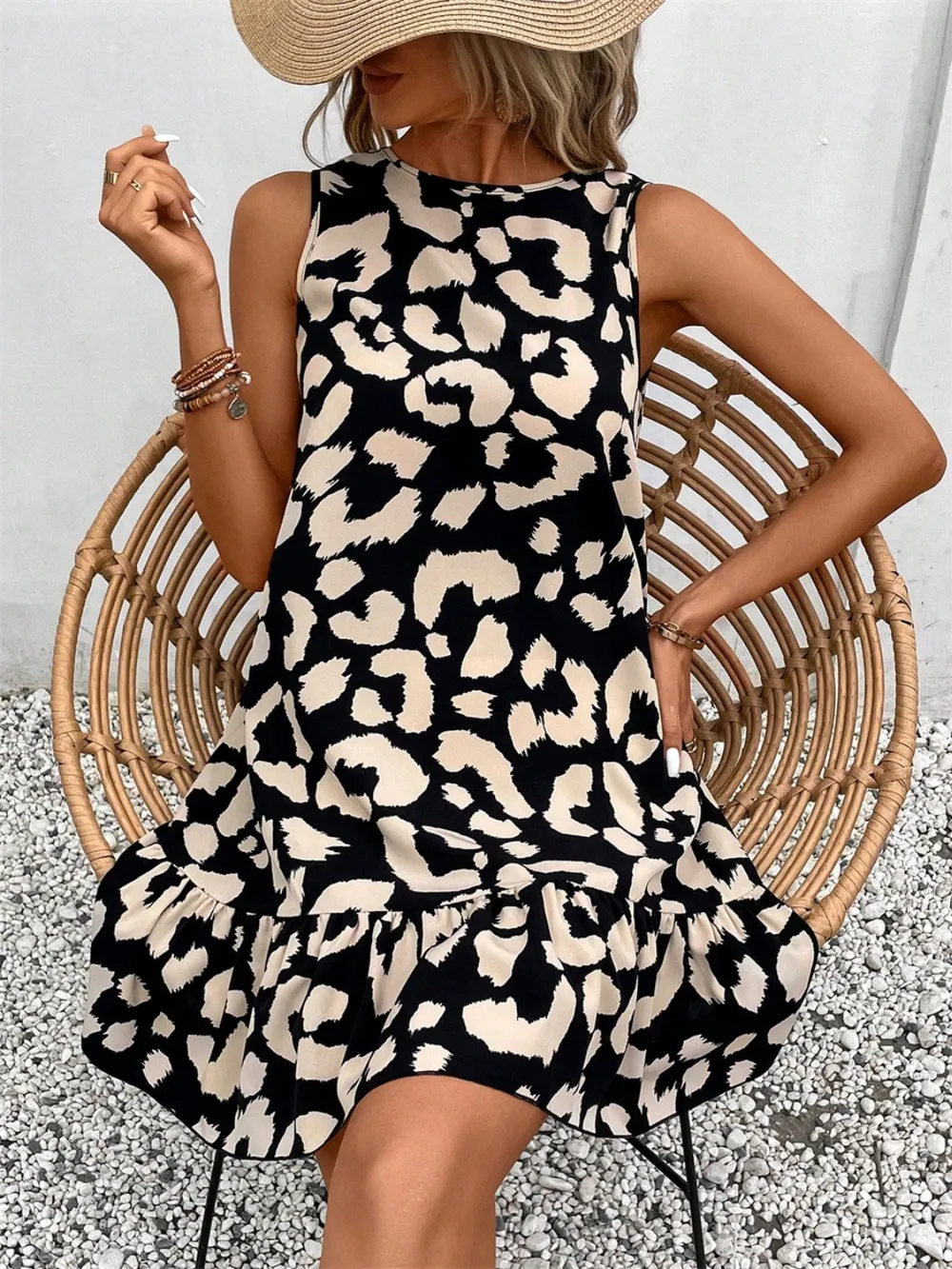 Tied Leopard Round Neck Tank Dress, image 9