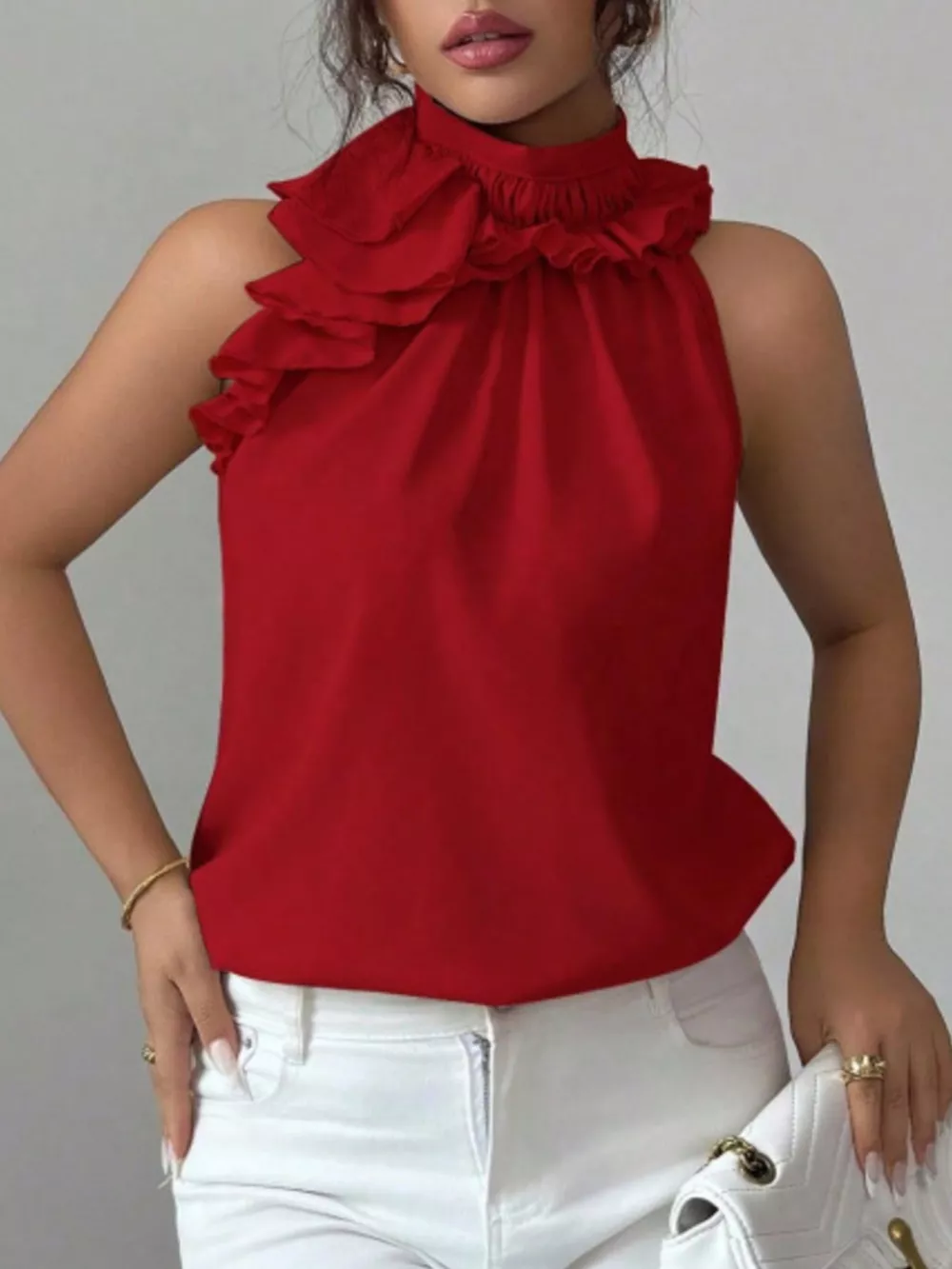 Ruffle High Neck Sleeveless Top, image 23