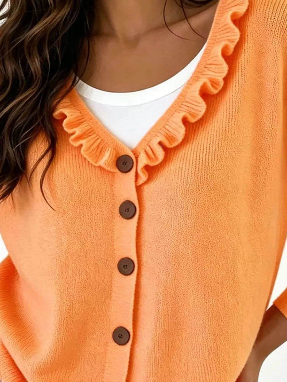 Ruffled Neckline Button-Up Cardigan, image 8