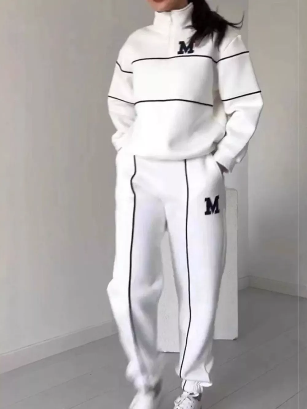 Full Size Striped Quarter Zip Top and Pants Set Plus Size, image 7