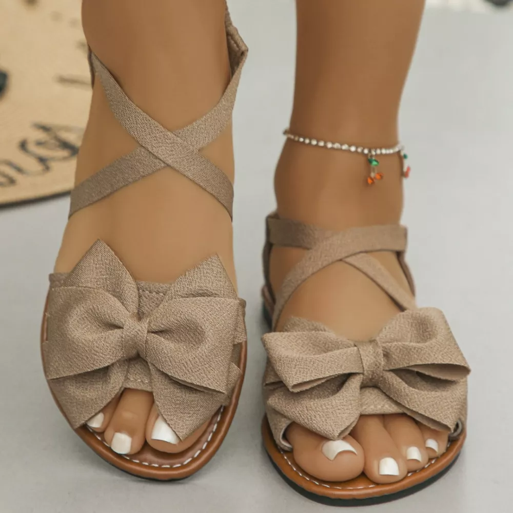 Bow-Decor Crisscross Ankle Strap Sandals, image 2
