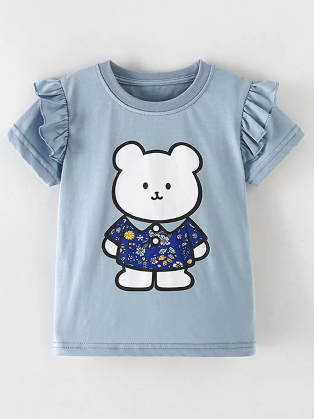 Children's Ruffled Sleeve Bear Graphic T-Shirt, image 2