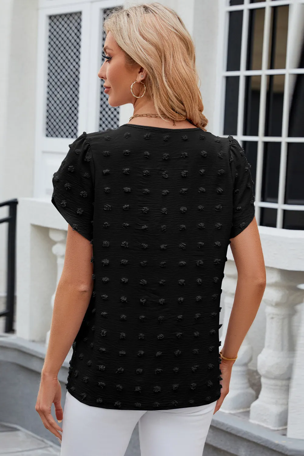 Swiss Dot Round Neck Short Sleeve T-Shirt, image 8