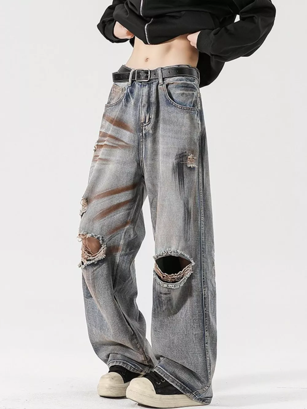 Men's Full Size Distressed Wide Leg Jeans Plus Size, image 3