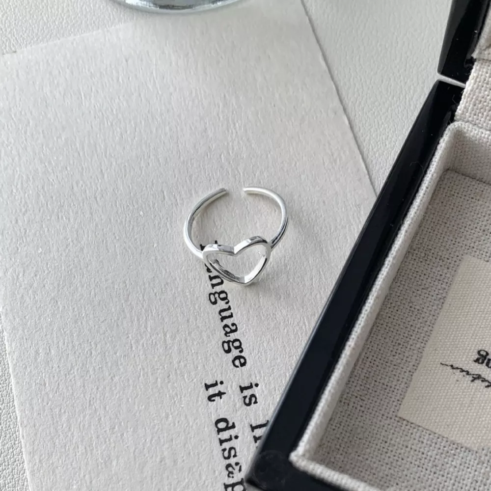 925 Sterling Silver Heart Open Ring, image 5