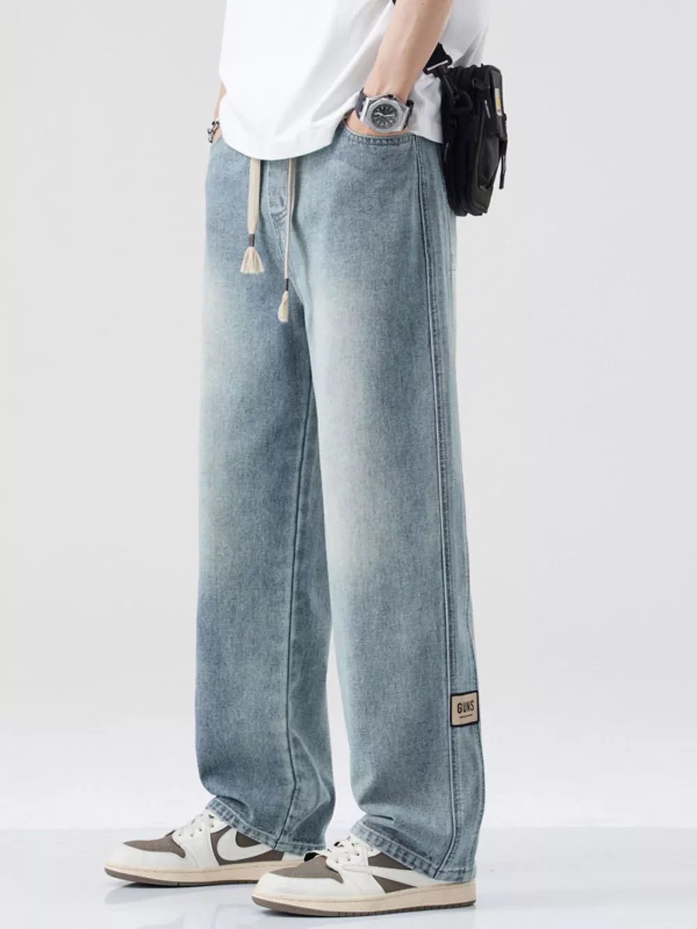 Men's Plus Size Washed Wide Leg Relaxed Fit Jeans, image 5