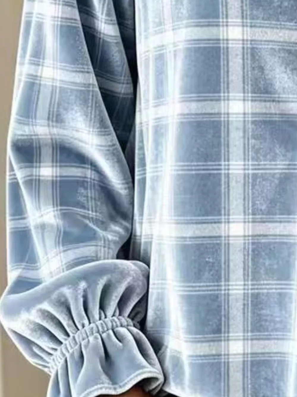 Full Size Plaid Velvet Flounce Sleeve Blouse Plus Size, image 14