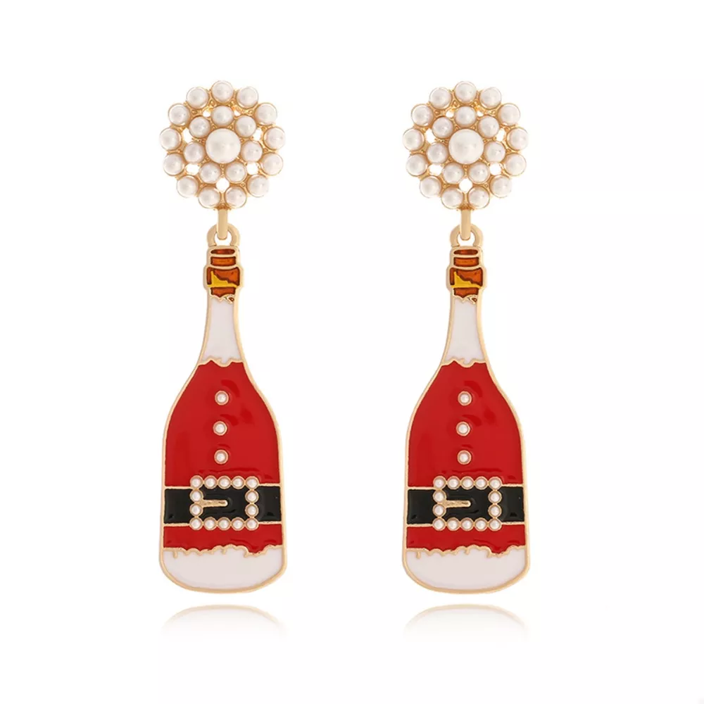 Christmas Champagne Bottle Drop Earrings, image 2