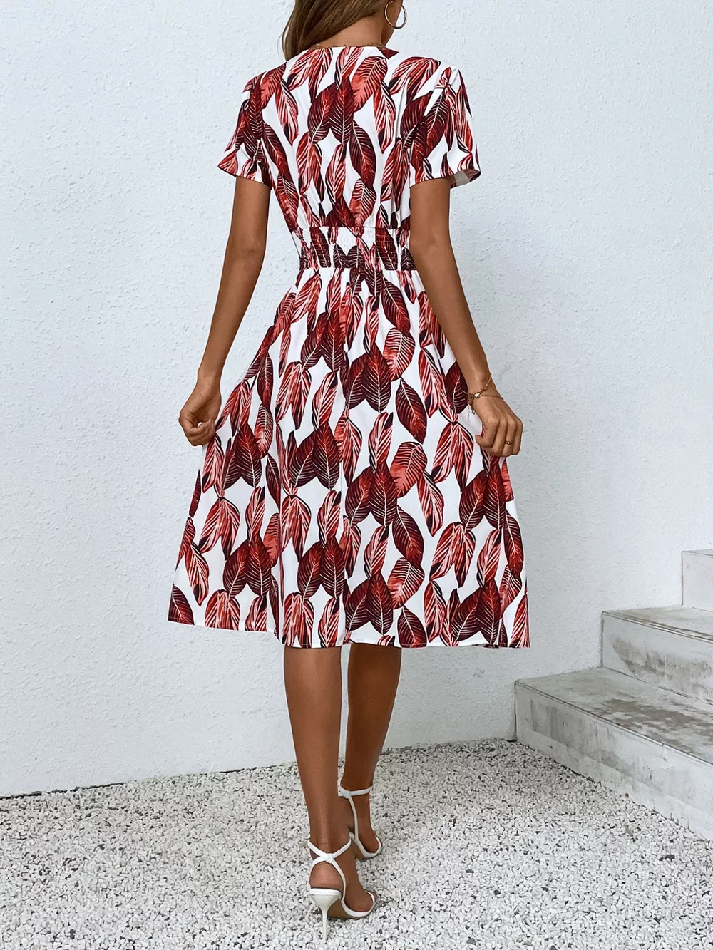 Printed Short Sleeve Midi Dress, image 27