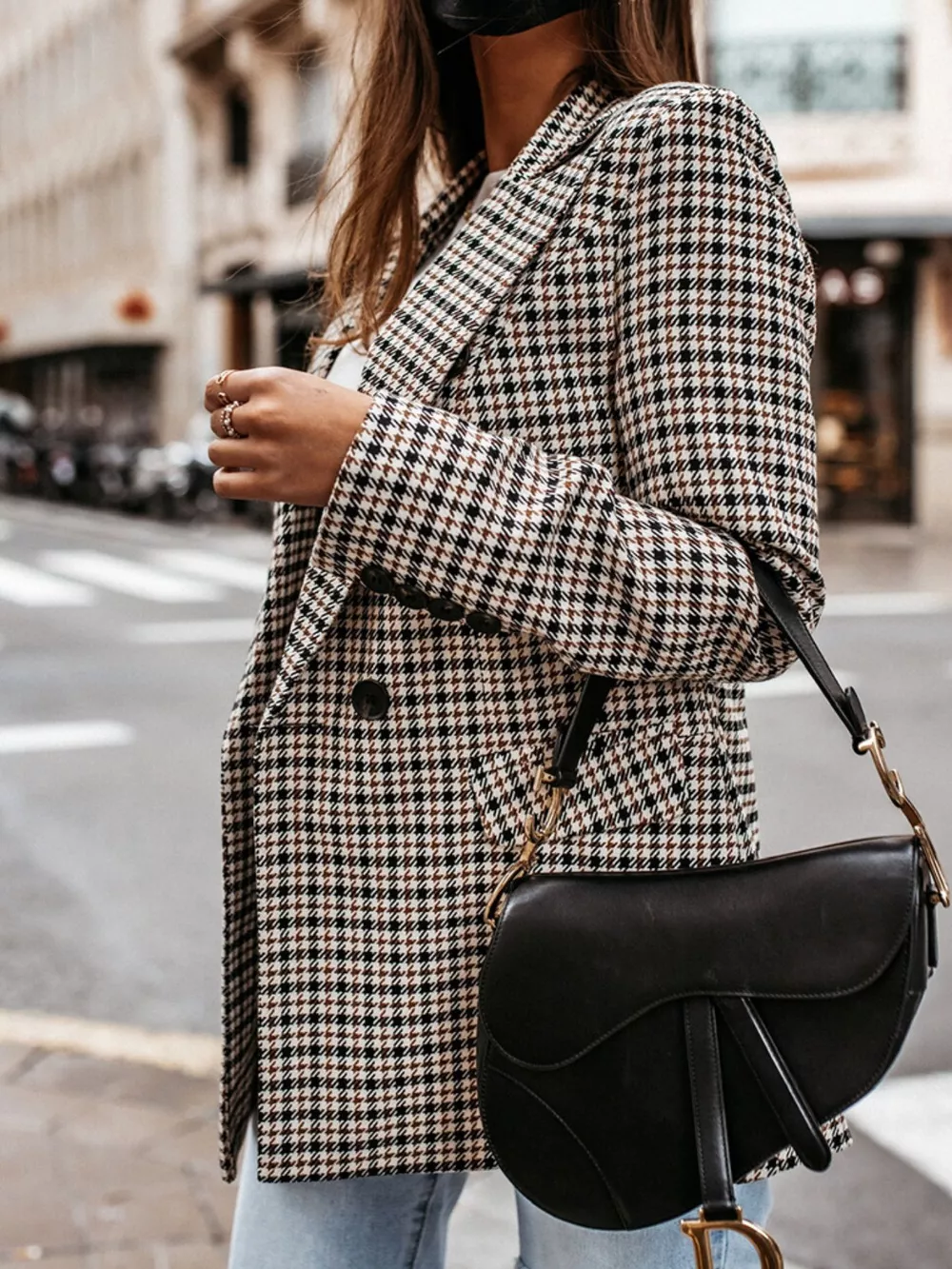 Classic Houndstooth Double-Breasted Blazer, image 6