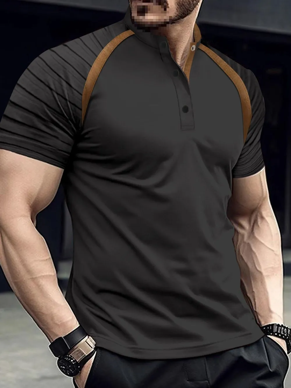Men's Full Size Button Detail Short Sleeve Polo Plus Size, image 3