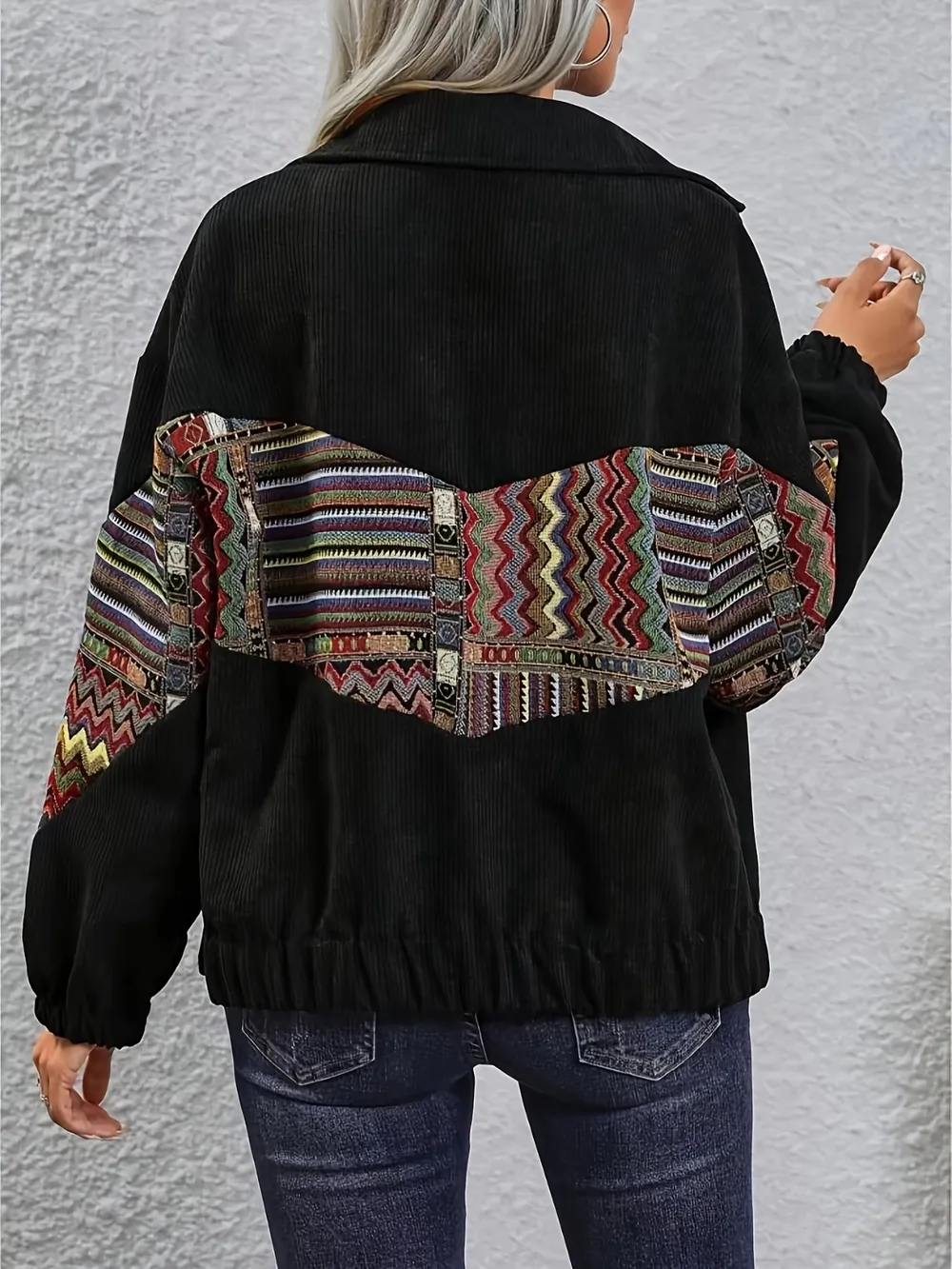 Embroidered Collared Neck Snap Down Jacket, image 5