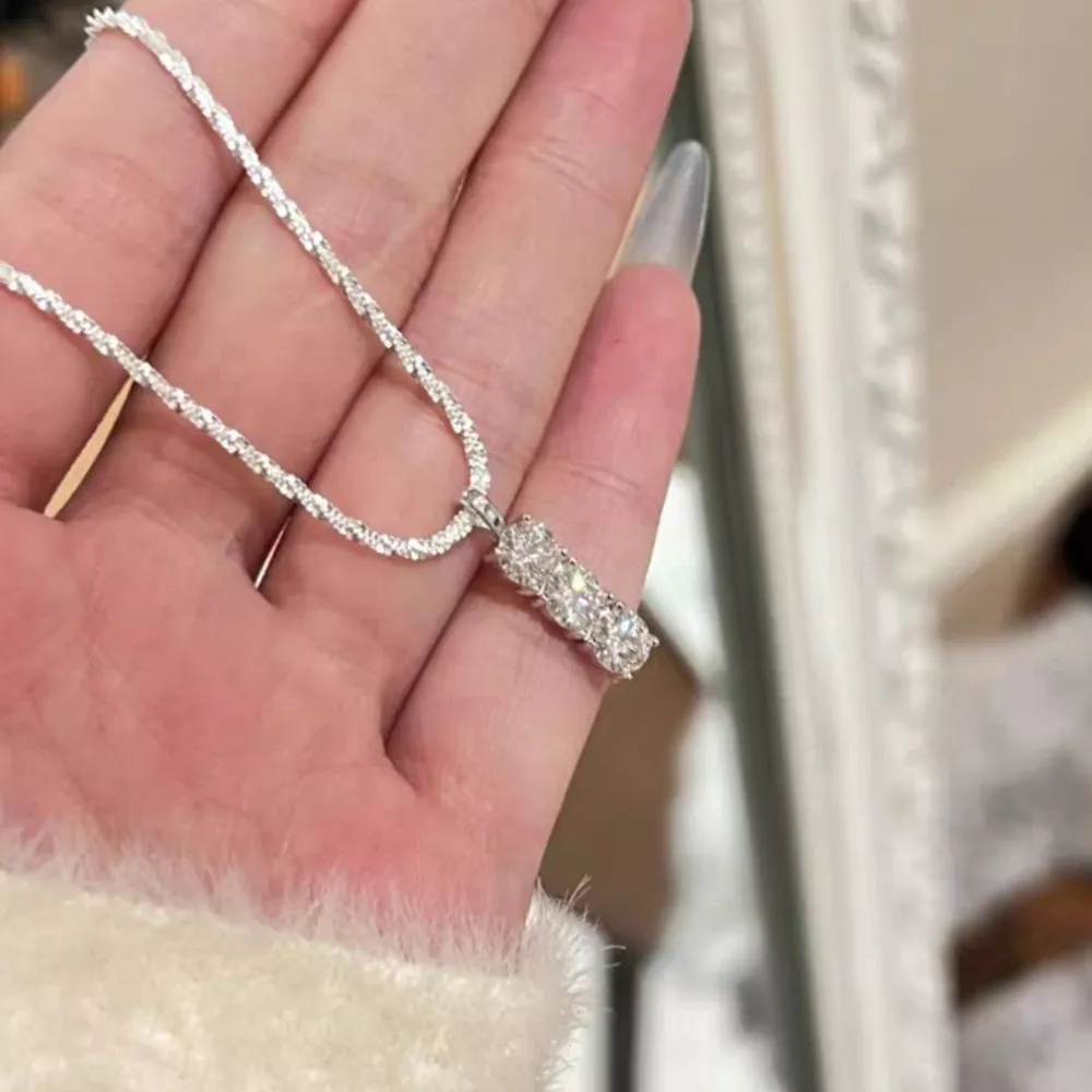 Moissanite 925 Sterling Silver Bar Necklace, image 5