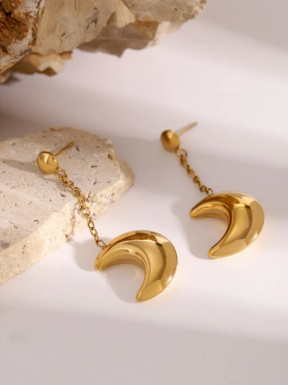 Stainless Steel Moon Dangle Earrings, image 9