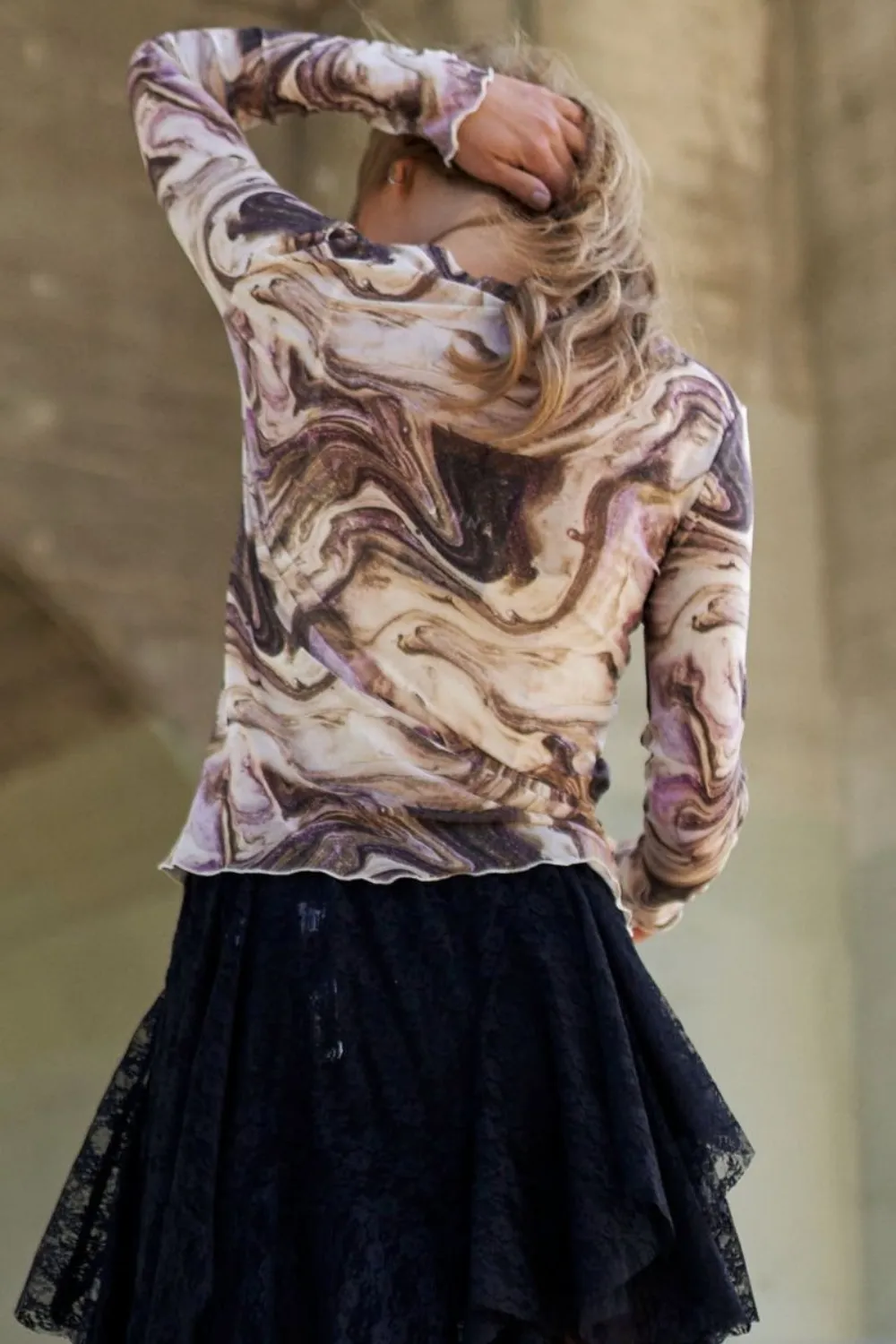Marble Design Long Sleeve Mesh Top, image 3
