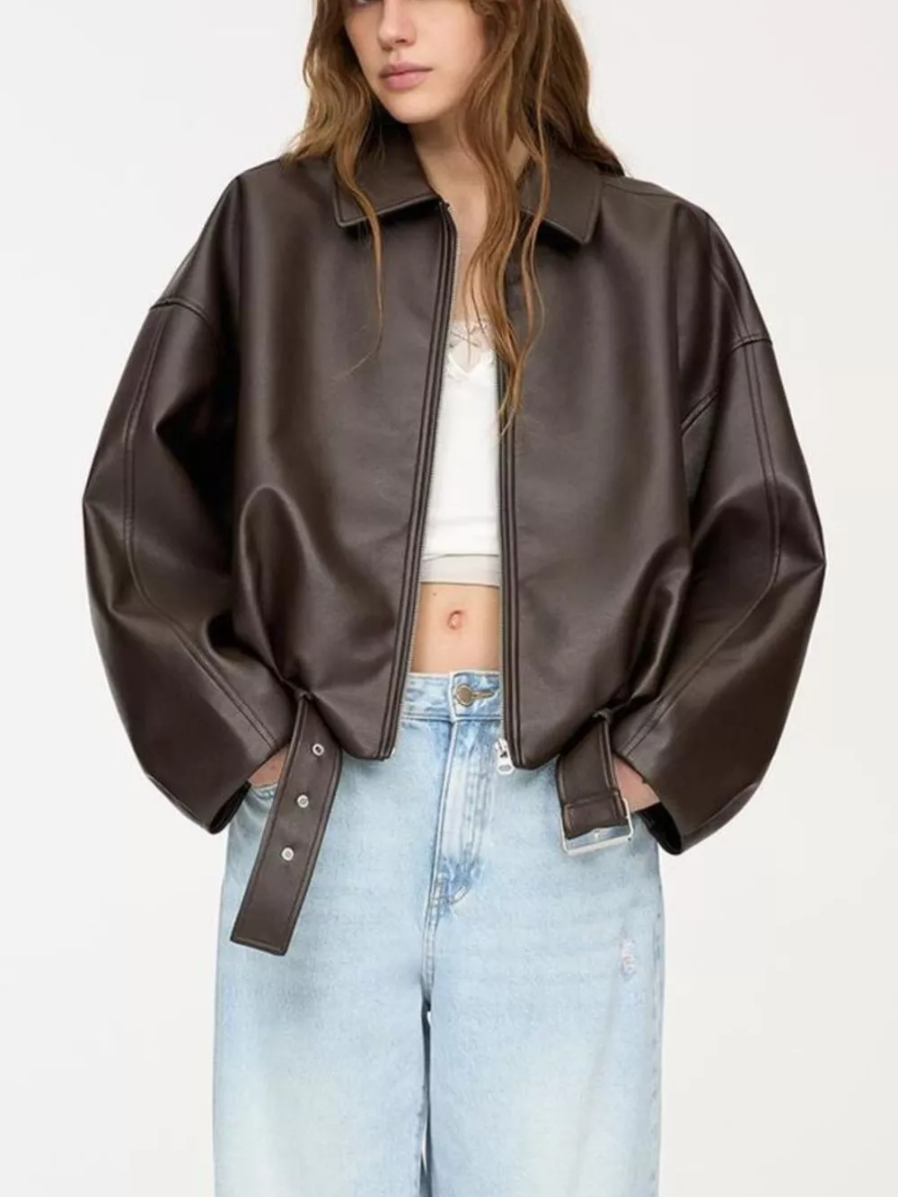 Faux Leather Zip Up Jacket, image 9