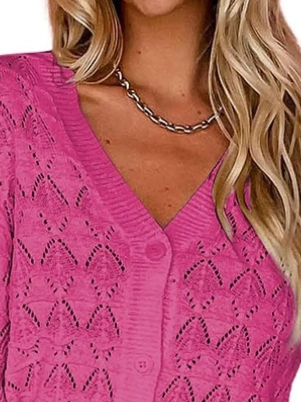 Chic V-Neck Openwork Button-Down Knit Cardigan, image 14