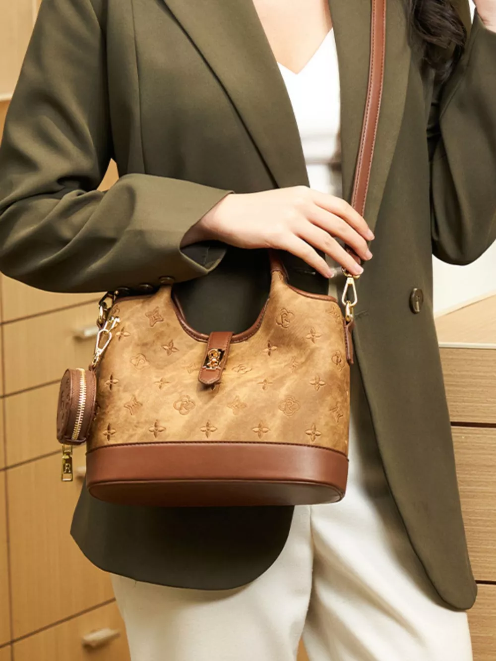 Embossed Crossbody Bag with Detachable Coin Pouch, image 7
