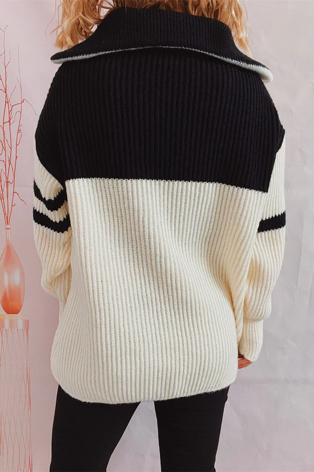 Quarter Zip Striped Dropped Shoulder Sweater, image 10