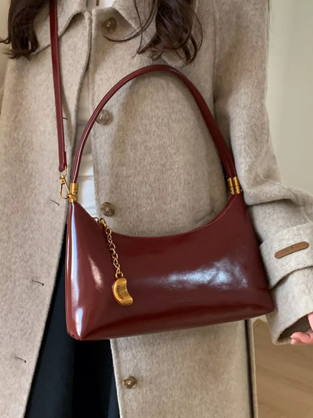 Chain Charm Leather Shoulder Bag, image 6