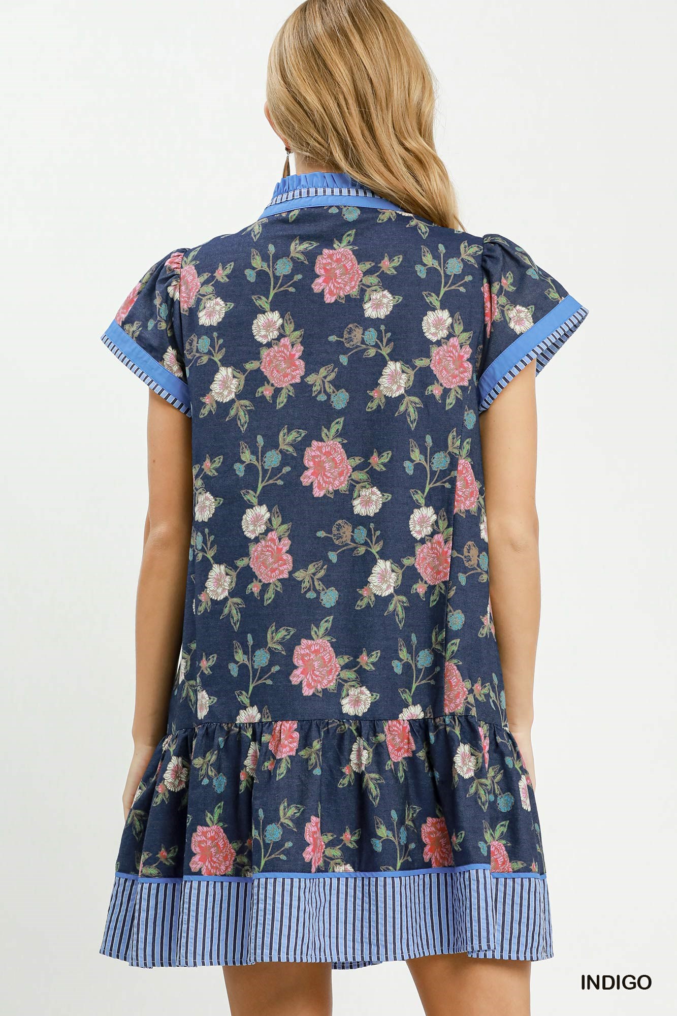 Floral Contrast Trim Ruffle Hem Mini Dress, image 3