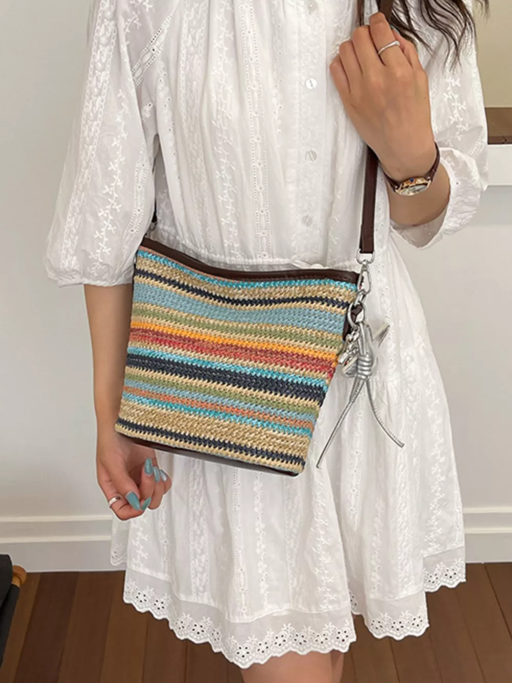 Striped Woven Crossbody Bag, image 7